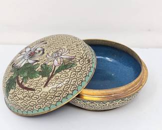 Cloisonné Lidded Trinket Box Round Enamel Floral Made in China