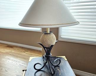  Vintage Table Lamp with Textured Spherical Base and Scroll Iron Stand - 28" Tall