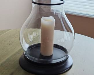 Pottery Barn Large Glass Bubble Candle Holder with Black Base