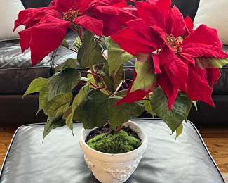  Artificial Poinsettia Plant with Decorative White Pot