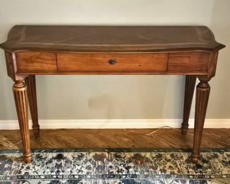 Vintage Wood Hall Console Table w/ Drawer Inlaid Top Carved Legs 50” Wide