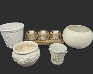 Vintage Ceramic and Glass Planters and Candleholders Lot