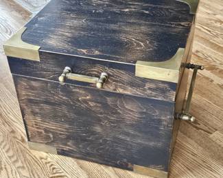 Rustic Wood End Table Chest w Brass Accents Storage Trunk 20.5” Wide