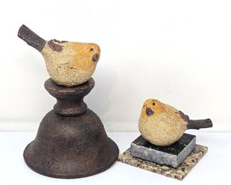  Set of 2 Stoneware Bird Figurines Rustic Decor 7” & 4” Tall