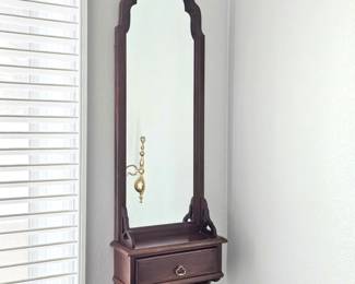 - Ethan Allen Wall Mirror w/ Shelf & Drawer Mahogany Finish 39” Tall