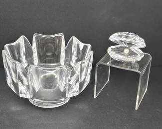  Orrefors Sweden Crystal Bowl & Faceted Crystal Oyster with Pearl Decor Lot