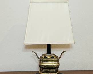 20” Vintage Brass Incense Burner Table Lamp in Asian-inspired Style
