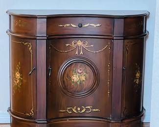 Victorian Style 36” Bowed Front Hand-Painted Sideboard Cabinet
