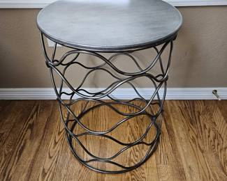  Modern Lightweight Metal Drum Table Silver Tone Accent Side Table
