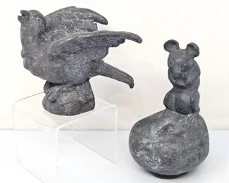 2 Heavy Cast Stone Door Stops Bird & Mouse Sculptures Garden Decor
