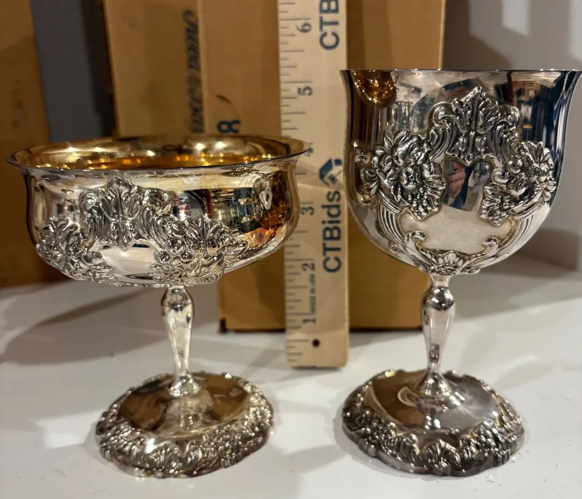  01 Reed Barton Wine Goblet and Champagne Glasses