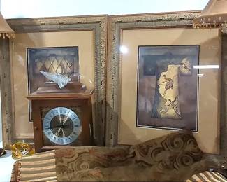 Lamps, Bedspread, Clock And Prints