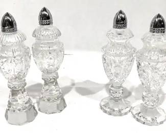 Two Pairs Vintage Cut Crystal Salt Pepper Shakers