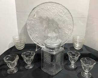 Vintage Koeze Glass Jar, Serving Platter, Dessert Cups