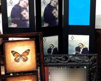 Three Panel Photo Display, Butterfly Metal Art, Black Framed Mirror
