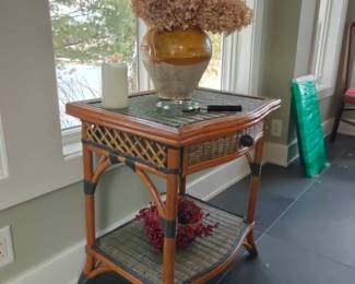 015 - Rattan One Drawer Side Table 23.5 x 18 x 25.5