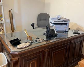 Office desk and supplies
