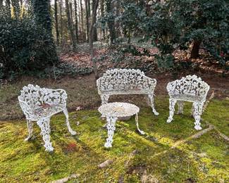Wrought iron sofa chairs table