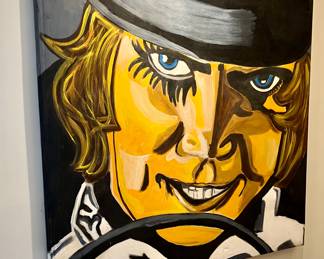 Matte Stephes double sided painting featuring Alex from Clockwork Orange, and a jazz musician 