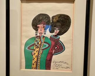 Wallace Knox Wilkinson drawing on paper of Loretta Lynns (both figures are Loretta)