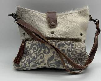 Myra Bag Cowhide Canvas Crossbody Purse  Leather Strap