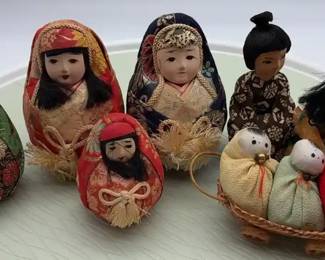 Vintage antique Japanese rolypoly dolls plus other