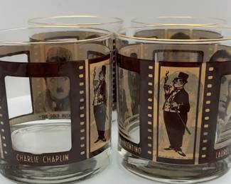 Vintage Whisky glass tumblers set of 4 featuring silent film stars from the Roaring Twenties.