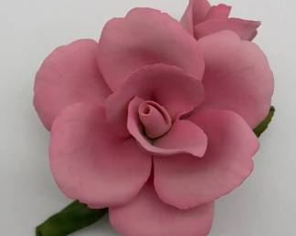 Vintage Capodimonte Napoleon porcelain pink rose with green leaves. Includes box made in Italy.