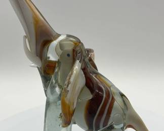 Vintage HandBlown Art Glass Elephant Figurine  Amber  Clear
