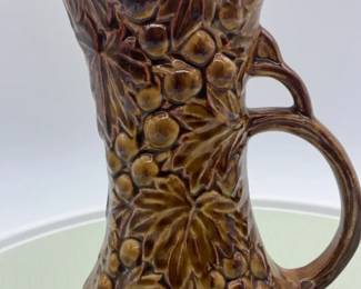 Vintage McCoy pottery, pitcher with grape leaf and cluster design