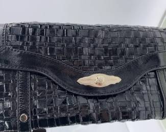 Elliot Lucca Vintage Black Woven Leather Clutch Evening Hand Bag