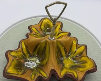 Vintage USA Pottery Glazed Ceramic Leaf Dish