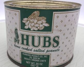 Vintage Hubbs Roasted Salted Peanuts Tin Can Virginia Style  16 oz Advertising Tin