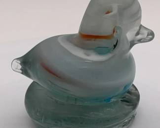 Vintage HandBlown Art Glass Duck Figurine  Aqua  Clear