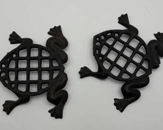 Vintage Cast Iron Frog Trivets Pair Taiwan