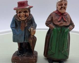 Vintage HandCarved Painted Wooden Folk Figures  Pair