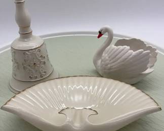 Mikasa Bell, Lennox Fan Dish, Goebel Swan Lot Of Three Decorative Porcelain Items