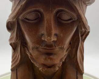 HandCarved Wooden Bust of Jesus Christ  Religious Sculpture