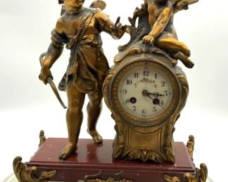 01 Antique A. Roux Cessieux Figural Mantel Clock French BronzeStyle Sculpture, Cherub Boy