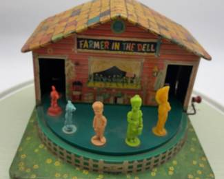 Vintage Tin Litho Farmer in the Dell Mechanical Toy  Does Not Work  Selling As Is