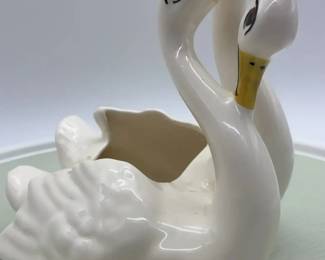 Vintage midcentury modern double swan planter ceramic marked USA 