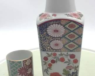Japanese Porcelain Vase with Matching Cup KutaniStyle, Made in Japan