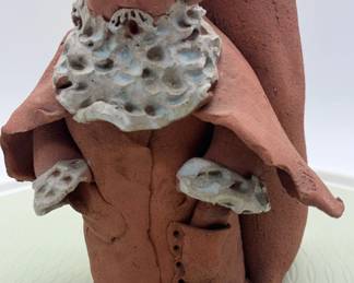 Handcrafted TerraCotta Studio Pottery, Santa Claus Figurine With Textured Beard And Trim