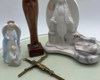 Vintage Religious Devotional Figurines Crucifix  Madonna, Saints Lot