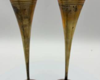 Vintage Brass Trumpet Vases Tall Matching Pair