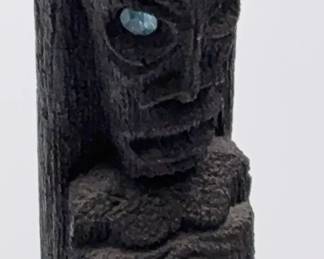 Vintage Coco Joes carved lava tiki figurine with rhinestone eyes.