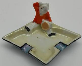 Vintage Japan dish ashtray porcelain with a seated figural decoration. Hand painted 