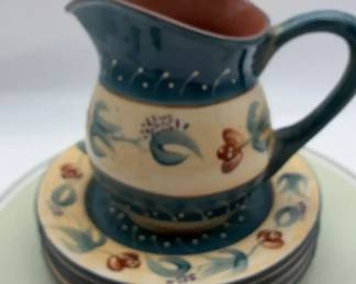 Stoneware Pitcher with Blue Floral Design and Dinner Plates