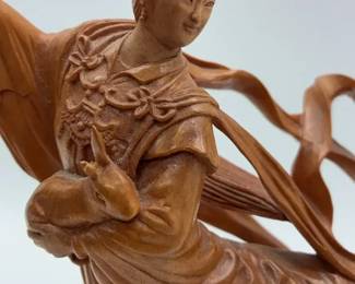 Vintage Chinese Carved Boxwood Immortal Figure on Wooden Base