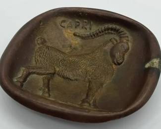 Vintage Cast Metal Trinket Dish with Animal Relief